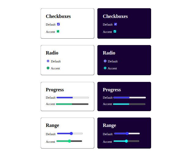 accent-color CSS Property Applied on Specific Form Controls with color-scheme Property
